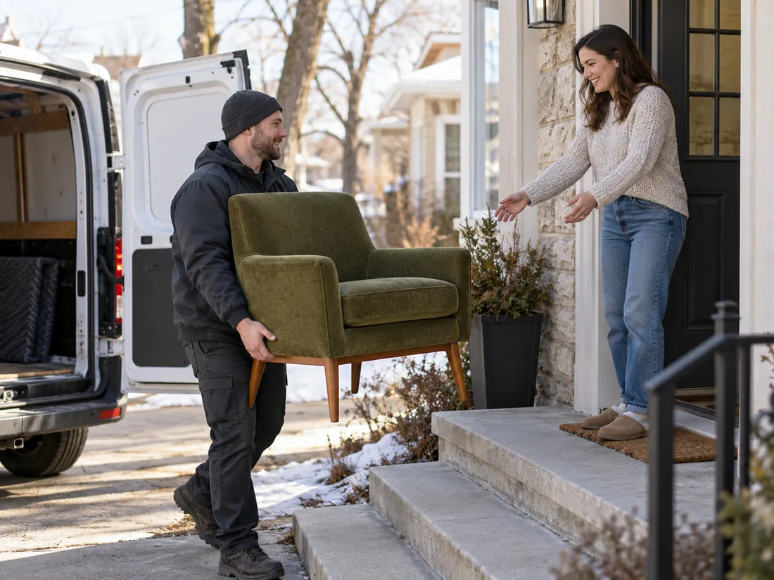 A chair being delivered to a home